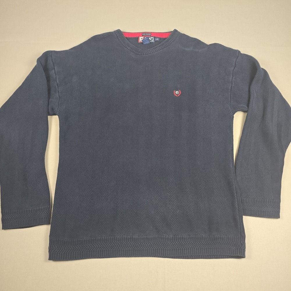 Vintage 90s Chaps Ralph Lauren Sweater Mens L Large Blue Hand Framed Herringbone